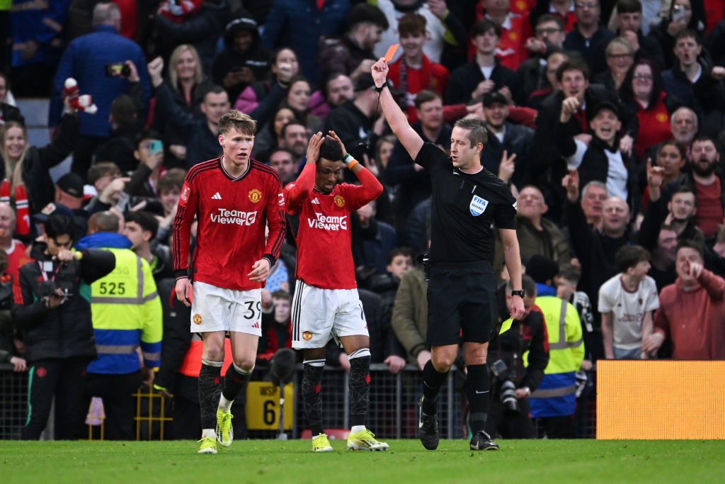 Amad Diallo was sent off for a second yellow card